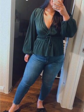 Abercrombie & Fitch Deep Green V-Neck Peplum Blouse